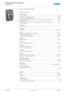 Ficha técnica – Disjuntor de caixa moldada Hager HNA160H – x160, 3P, 160 A, 40 kA