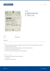 Ficha técnica – Fonte de alimentação Fermax 4800 – 230 V AC para 12 V AC, 1,5 A, DIN 4 módulos, para trinco