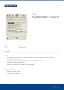 Ficha técnica – Fonte de alimentação Fermax 4802 – 230 V AC para 12 V AC, 1 A, DIN 4 módulos, para trinco