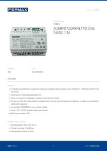 Ficha técnica – Fonte de alimentação Fermax 4826 – 24 V DC, 1,5 A, com filtro, DIN 6 módulos, Duox Plus
