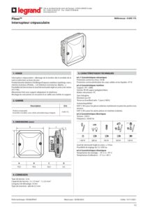 Ficha técnica – Interruptor crepuscular Legrand Plexo 069517L – célula integrada, 2 a 1500 lx, IP55, mecanismo