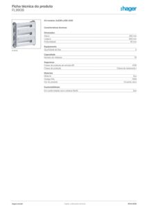 Ficha técnica – Kit modular Hager FL990B – 3 filas de 23 módulos, calhas DIN e tampas, para orion plus 550 x 600