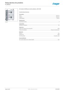 Ficha técnica – Kit modular Hager FL990C – 2 filas de 10 módulos, calhas DIN e tampas, para orion plus 350 x 300