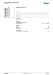 Ficha técnica – Kit modular Hager FL991A – 3 filas de 10 módulos, calhas DIN e tampas, para orion plus 500 x 300