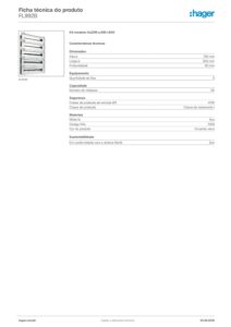 Ficha técnica – Kit modular Hager FL992B – 5 filas de 23 módulos, calhas DIN e tampas, para orion plus 850 x 600