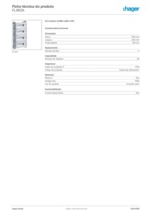 Ficha técnica – Kit modular Hager FL993A – 4 filas de 16 módulos, calhas DIN e tampas, para orion plus 650 x 400
