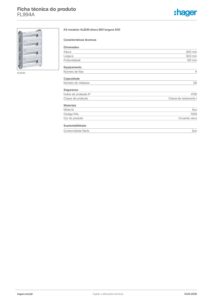 Ficha técnica – Kit modular Hager FL994A – 4 filas de 22 módulos, calhas DIN e tampas, para orion plus 650 x 500