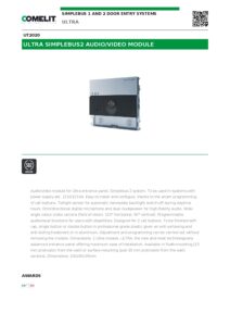 Ficha técnica – Módulo áudio/vídeo Comelit UT2020 – Ultra, Simplebus2, câmara a cores 120°, 2 botões, IP65