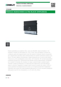 Ficha técnica – Módulo áudio/vídeo Comelit UT2020B – Ultra Black, Simplebus2, câmara a cores 120°, 2 botões, IP65