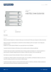 Ficha técnica – Módulo de botões Skyline Fermax 7367 – 4 botões, 1 coluna e 4 filas, tamanho W, Duox Plus