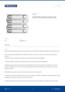 Ficha técnica – Módulo de botões Skyline Fermax 7371 – 8 botões, 2 colunas e 4 filas, tamanho W, Duox Plus
