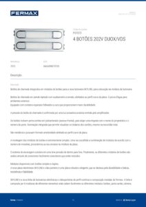 Ficha técnica – Módulo de botões Skyline Fermax 7372 – 4 botões, 2 colunas e 2 filas, tamanho V, Duox Plus