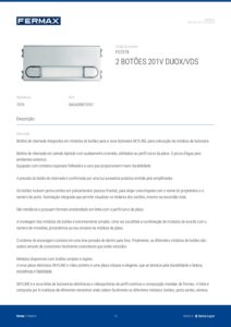 Ficha técnica – Módulo de botões Skyline Fermax 7376 – 2 botões, 2 colunas e 1 fila, tamanho V, Duox Plus
