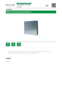 Ficha técnica – Módulo cego Comelit UT9230M – Ultra Full Metal, alumínio anodizado, 1 módulo, IP65, IK08