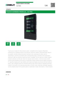 Ficha técnica – Módulo de ecrã tátil Comelit UT9270 – Ultra, ecrã 5″, leitor RFID, Wiegand, Bluetooth, 2 módulos