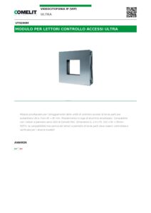 Ficha técnica – Módulo para leitor de acessos Comelit UT9290M – Ultra, furo de 40 x 40 mm, alumínio anodizado
