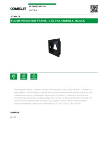 Ficha técnica – Moldura de embutir Comelit UT9161B – 1 módulo Ultra Black, para caixa 3110/1A, preta