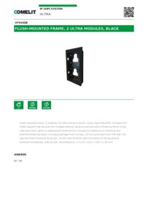 Ficha técnica – Moldura de embutir Comelit UT9162B – 2 módulos Ultra Black, para caixa 3110/2A, preta