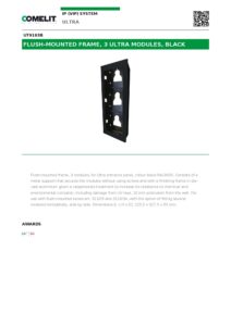 Ficha técnica – Moldura de embutir Comelit UT9163B – 3 módulos Ultra Black, para caixa 3110/3A, preta