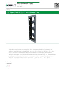Ficha técnica – Moldura de embutir Comelit UT9164 – 4 módulos Ultra, para caixa 3110/4A, cinzenta