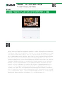 Ficha técnica – Monitor de videoporteiro Comelit PL6731 – People, ecrã 5″, mãos-livres, memória de vídeo, Simplebus2
