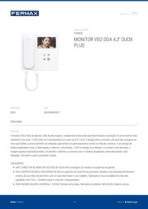 Ficha técnica – Monitor de videoporteiro Fermax VEO DDA 9455 – 4,3″, auscultador, laço indutivo, Duox Plus