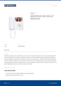 Ficha técnica – Monitor de videoporteiro Fermax VEO Wi-Fi DDA 9456 – 4,3″, auscultador, laço indutivo, Duox Plus