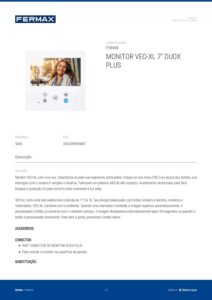 Ficha técnica – Monitor de videoporteiro Fermax VEO-XL 9468 – 7″, mãos-livres, Duox Plus
