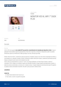 Ficha técnica – Monitor de videoporteiro Fermax VEO-XL Wi-Fi 9469 – 7″, mãos-livres, Duox Plus