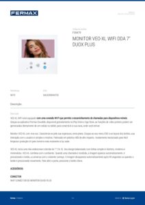 Ficha técnica – Monitor de videoporteiro Fermax VEO-XL Wi-Fi DDA 9479 – 7″, mãos-livres, laço indutivo, Duox Plus