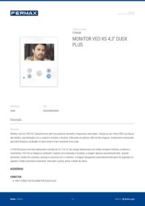 Ficha técnica – Monitor de videoporteiro Fermax VEO-XS 9448 – 4,3″, mãos-livres, Duox Plus