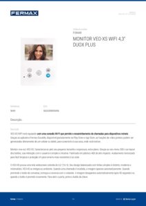 Ficha técnica – Monitor de videoporteiro Fermax VEO-XS Wi-Fi 9449 – 4,3″, mãos-livres, Duox Plus