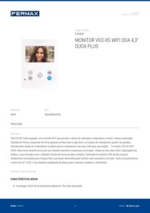 Ficha técnica – Monitor de videoporteiro Fermax VEO-XS Wi-Fi DDA 9459 – 4,3″, mãos-livres, laço indutivo, Duox Plus