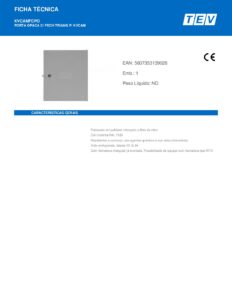 Ficha técnica – Porta com fechadura triangular TEV KVCAMFCPO – para caixa KVCAM, opaca, cinzenta