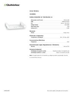 Ficha técnica – Prateleira Quitérios Raquited 00100856 – 10 polegadas, 1U, para bastidor, branca