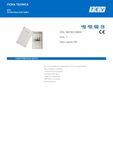 Ficha técnica – PTI de embutir TEV IPTI – caixa com tampa, RJ45, coaxial F e 2 fibras SC/APC, IP40, branco