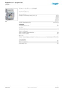 Ficha técnica – Relé diferencial Hager HR510 – tipo A, 0,03 a 10 A, temporizado