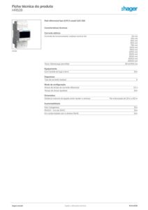Ficha técnica – Relé diferencial Hager HR526 – tipo A, 1 canal, 0,03 a 30 A, temporizado