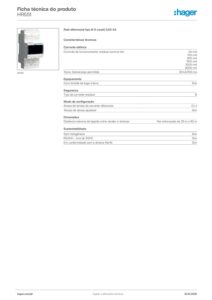 Ficha técnica – Relé diferencial Hager HR551 – tipo B, 1 canal, 0,03 a 3 A, temporizado