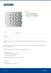 Ficha técnica – Teclado Skyline Fermax 7439 – Direct, tamanho W, para unidade exterior com botões, Duox Plus