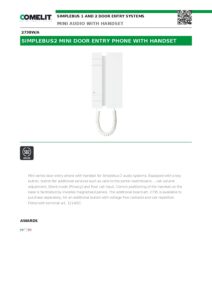 Ficha técnica – Telefone de porteiro Comelit 2738W/A – Mini, com auscultador, 2 botões, Simplebus2, branco