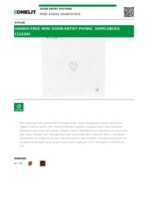 Ficha técnica – Telefone de porteiro Comelit 6751W – Mini, mãos-livres, botões táteis, Simplebus2, branco