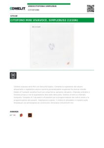 Ficha técnica – Telefone de porteiro Comelit 6751W – Mini, mãos-livres, botões táteis, Simplebus2, branco
