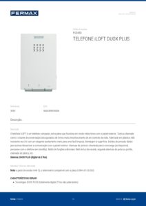Ficha técnica – Telefone de porteiro Fermax iLoft 3450 – mãos-livres, Duox Plus