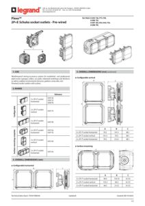 Ficha técnica – Tomada dupla Schuko Legrand Plexo 069742L – estanque, pré-cablada, horizontal, 16 A, IP55, cinzenta