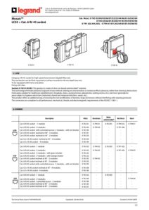 Ficha técnica – Tomada RJ45 Legrand Mosaic 076564 – categoria 6 UTP, 2 módulos, ligação sem ferramenta, branca