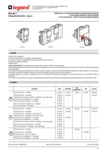 Ficha técnica – Tomada RJ45 Legrand Mosaic 076564 – categoria 6 UTP, 2 módulos, ligação sem ferramenta, branca
