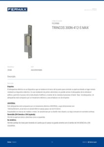 Ficha técnica – Trinco elétrico Fermax 29588 – 12 V DC, baixo consumo, de encastrar, trinco regulável