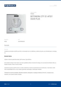 Ficha técnica – Unidade exterior de porteiro Fermax City 40002 – 2 botões, S1, alumínio, Duox Plus