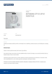 Ficha técnica – Unidade exterior de porteiro Fermax City 40702 – 1 botão, S1, alumínio, Duox Plus